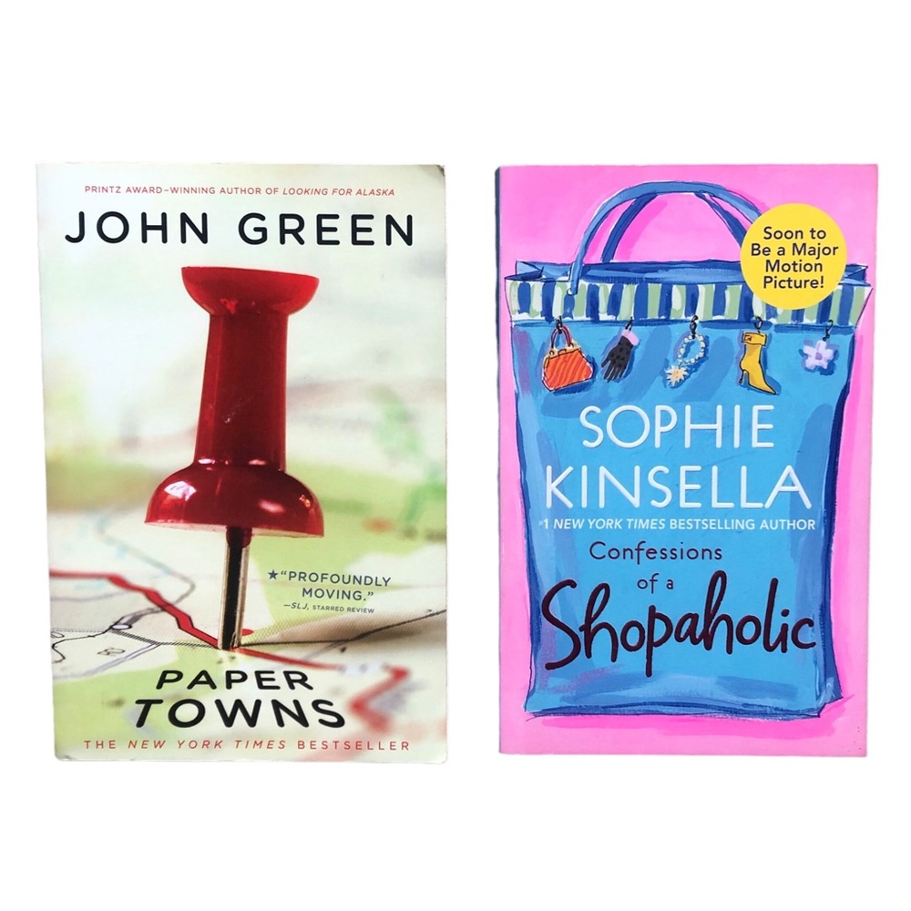 Pair of Fiction Paperback Books: Paper Towns & Confessions of a Shopaholic
